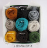 NZ wool roving Mixed colours pack for felting, woodland colour