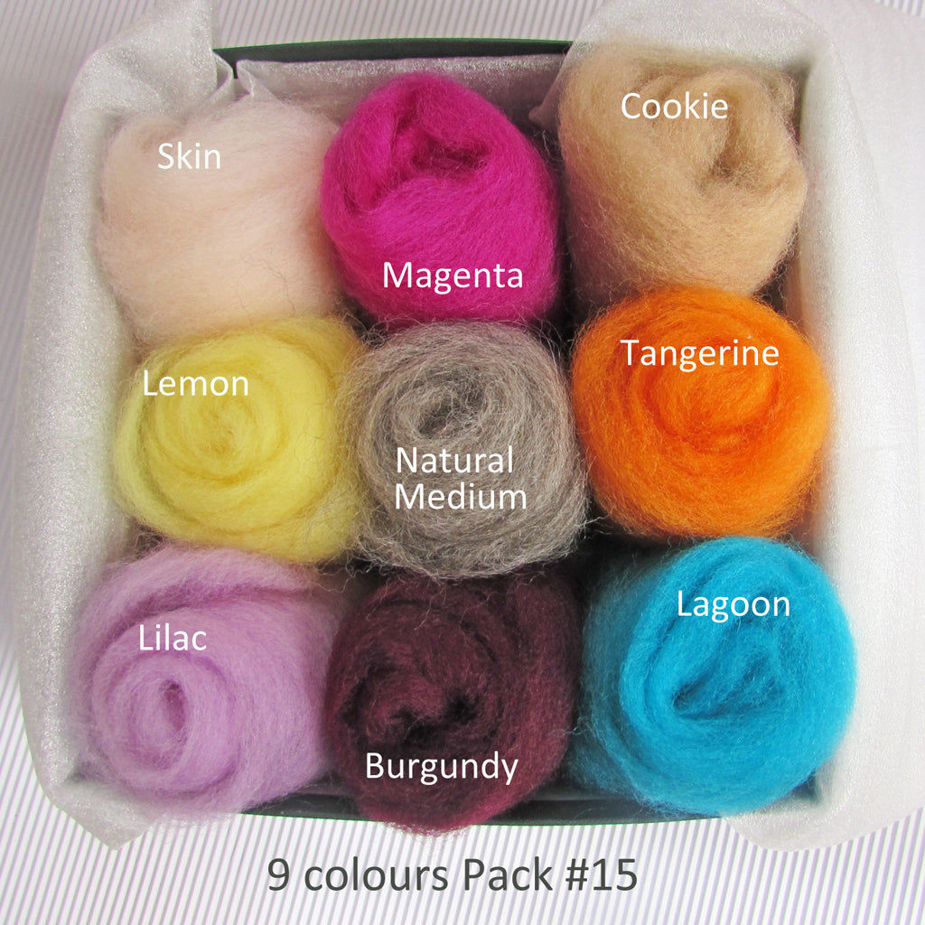 9 Colours Wool Rovings Pack Vintage felting 4 fun