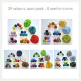 25 Colours Wool Roving Packs - 5 different combinations