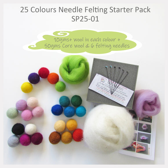 Needle Felting Starter Pack - 25 Colours pack ( A great choice for who loves many colours)
