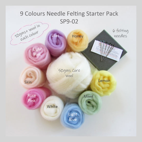 Needle Felting Starter Pack - 9 Colours pack (5 choices)