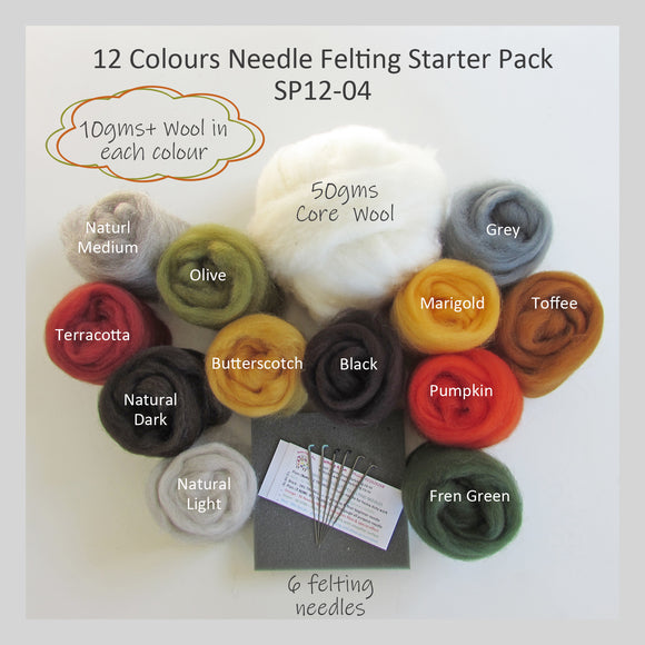 Needle Felting Starter Pack - 12 Colours pack (A popular choice for beginner)