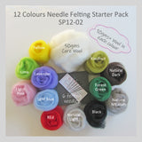 Needle Felting Starter Pack - 12 Colours pack (A popular choice for beginner)