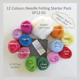 Needle Felting Starter Pack - 12 Colours pack (A popular choice for beginner)