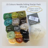 Needle Felting Starter Pack - 15 Colours pack (the best choice to start needle felting )