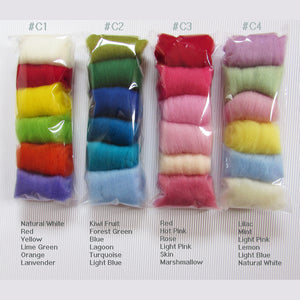 6 Colours NZ Wool Roving Pack - 12 different combinations to choose