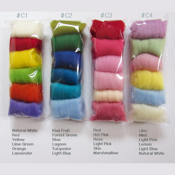6 Colours NZ Wool Roving Pack - 12 different combinations to choose
