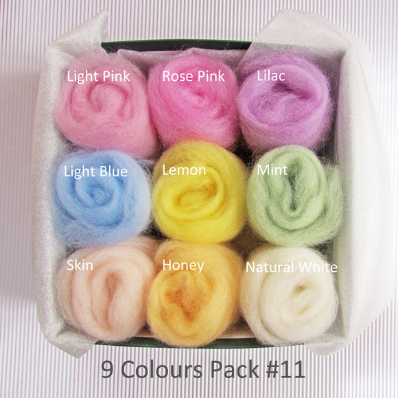 9 Colours Wool Roving Pack - Pastels