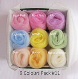 NZ wool roving Mixed colours pack for felted ball garland