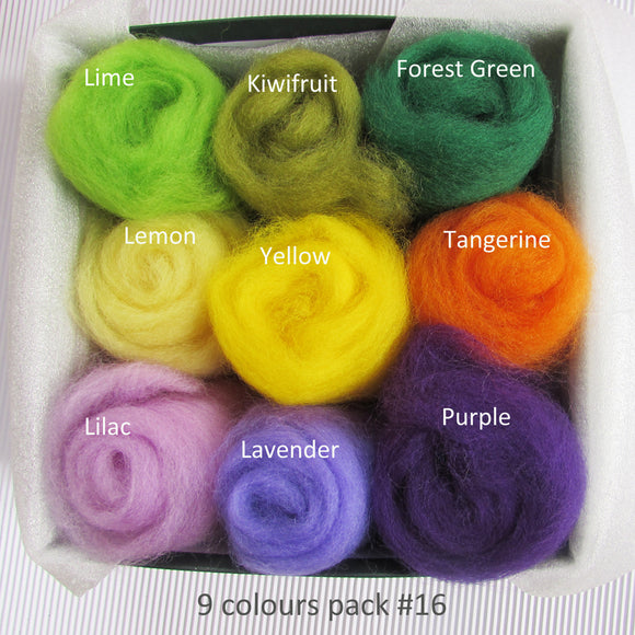 9 Colours Wool Roving Pack - Spring Colour