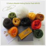 Needle Felting Starter Pack - 9 Colours pack (5 choices)