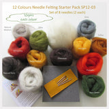 Needle Felting Starter Pack - 12 Colours pack (A popular choice for beginner)