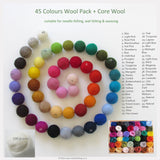 45 Colours Wool Roving Pack - Suitable for Needle Felting & Wet Felting