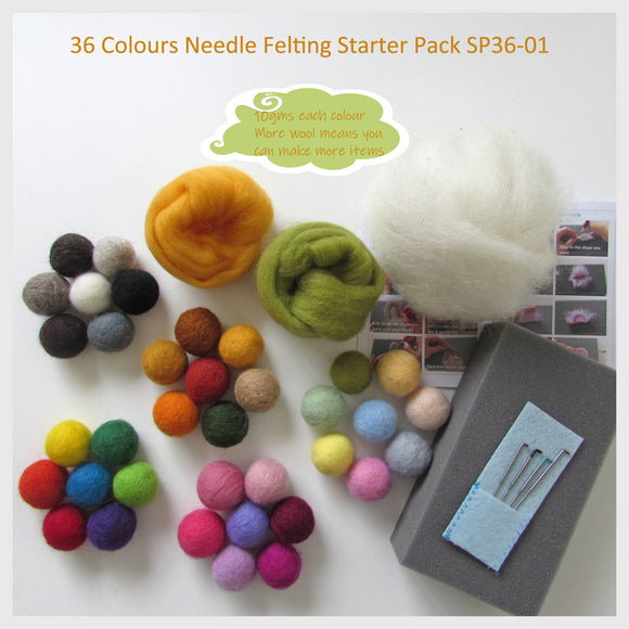 Needle Felting Starter Pack - 36 Colours Pack ( You can make a lot of items with it)