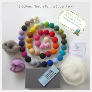 Needle Felting Starter Pack - 45 Colours Super Pack - NZ Wool