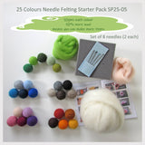 Needle Felting Starter Pack - 25 Colours pack ( A great choice for who loves many colours)
