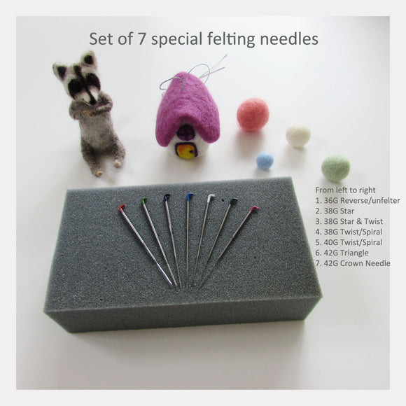 Felting Needles Set - 7 special felting needles (Star , Spiral & Crown needles)