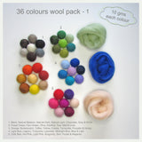 36 Colours Wool Roving Pack - 2 different combinations