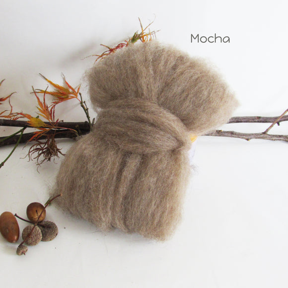 100 grams Natural Colour Wool Roving - Mocha