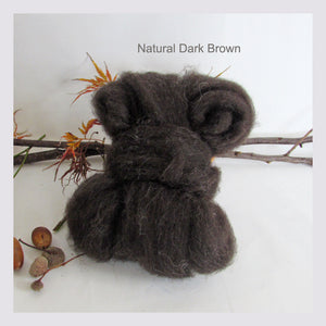 100 grams Natural Colour Wool Roving - Natural Dark Brown