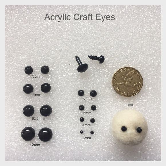 Needle Felting Craft eyes - Round Acrylic Black Eyes