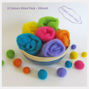 NZ felting wool pack - 6 colours (Vibrant)