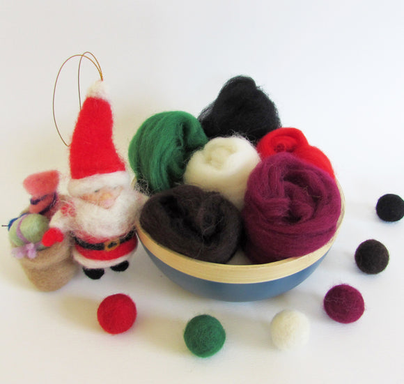 NZ Wool Roving Pack For Felting - X'mas colours