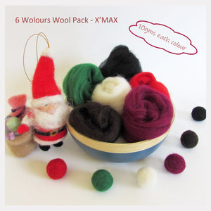 NZ Wool Roving Pack For Felting - X'mas colours